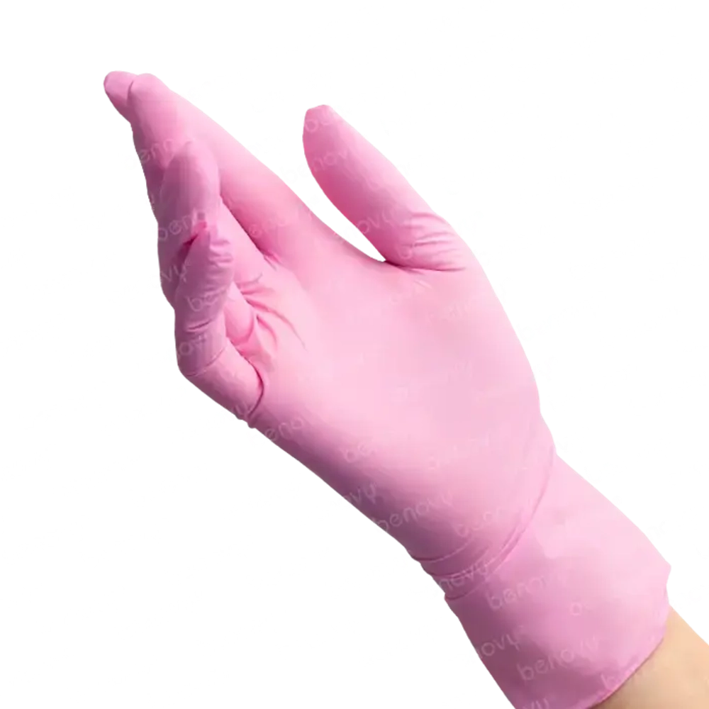 M217K2 Перчатки BENOVY медицинские диагностические (смотровые) одноразовые нестерильные нитриловые, розовые, S, 50 пар/уп