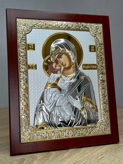 Владимирская БМ, икона прямоугольная с рамкой, красное дерево 210х260