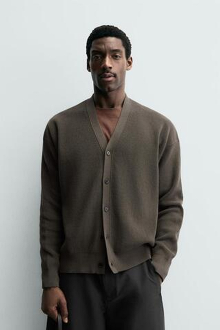 ZARA КАРДИГАН ИЗ РЕЛЬЕФНОГО ХЛОПКА, КОРИЧНЕВЫЙ