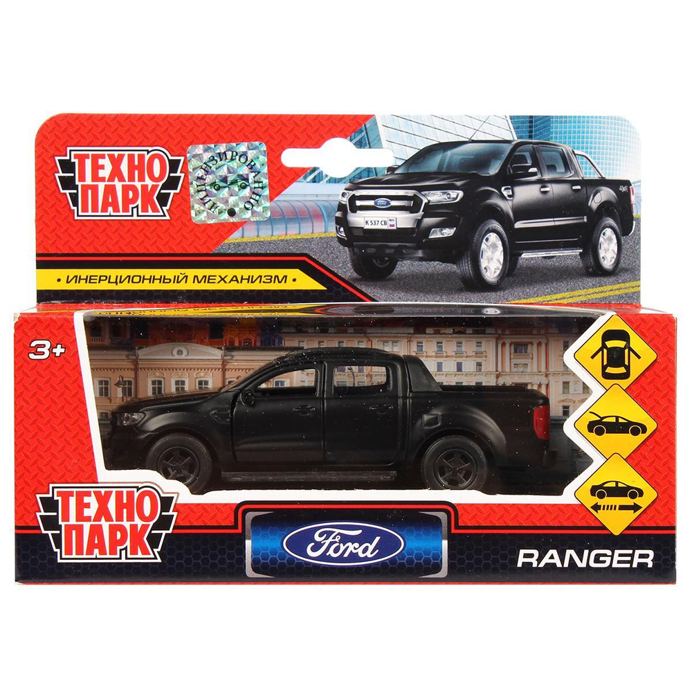 Модель ин. мет. "Ford Ranger Пикап" 12см, открыв.дв. баг. черный мат. коробка SB-18-09-FR-N(BL-MATTE)-W