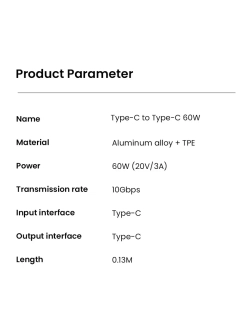 Короткий провод быстрой зарядки Type C 13 см 3А 60w