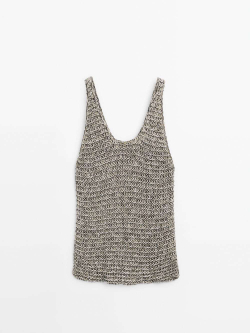 Massimo Dutti Трикотажный топ на бретелях с контрастной нитью, кротово-коричневый