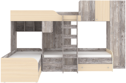 Кровать-чердак КарИВи Трио 2 Бетон  Дуб Молочный