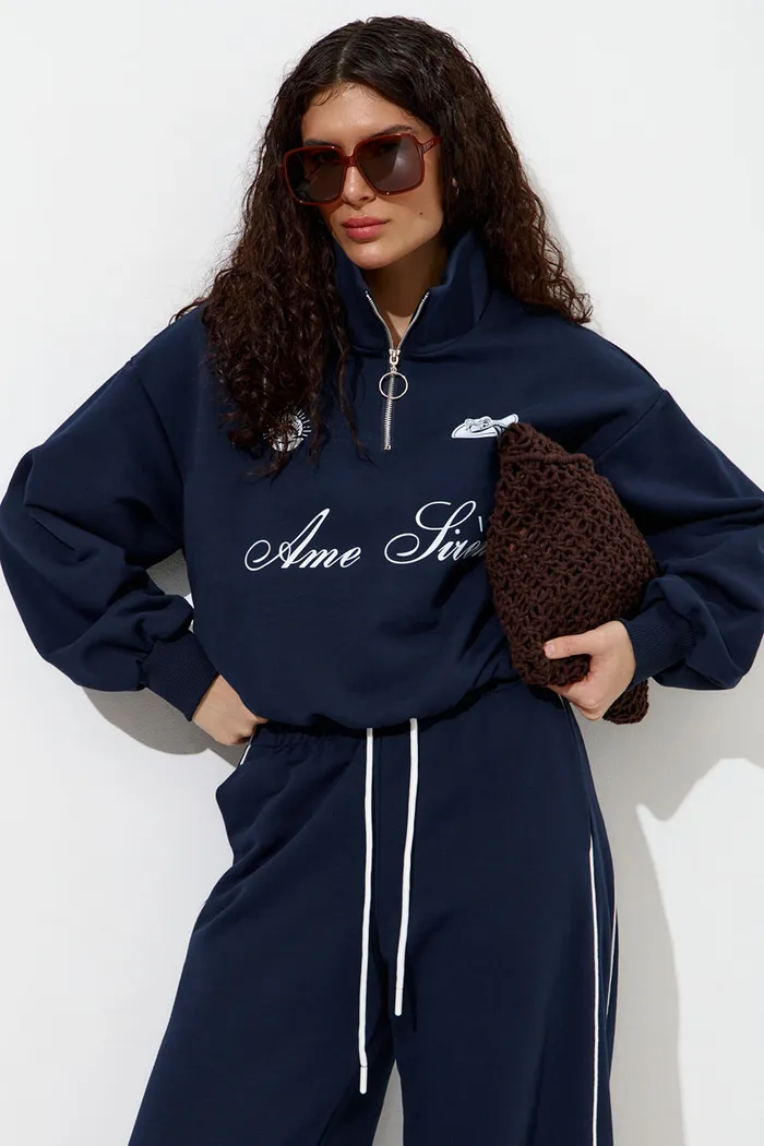 Олимпийка с короткой молнией "Âme Sirène" цвета нейви