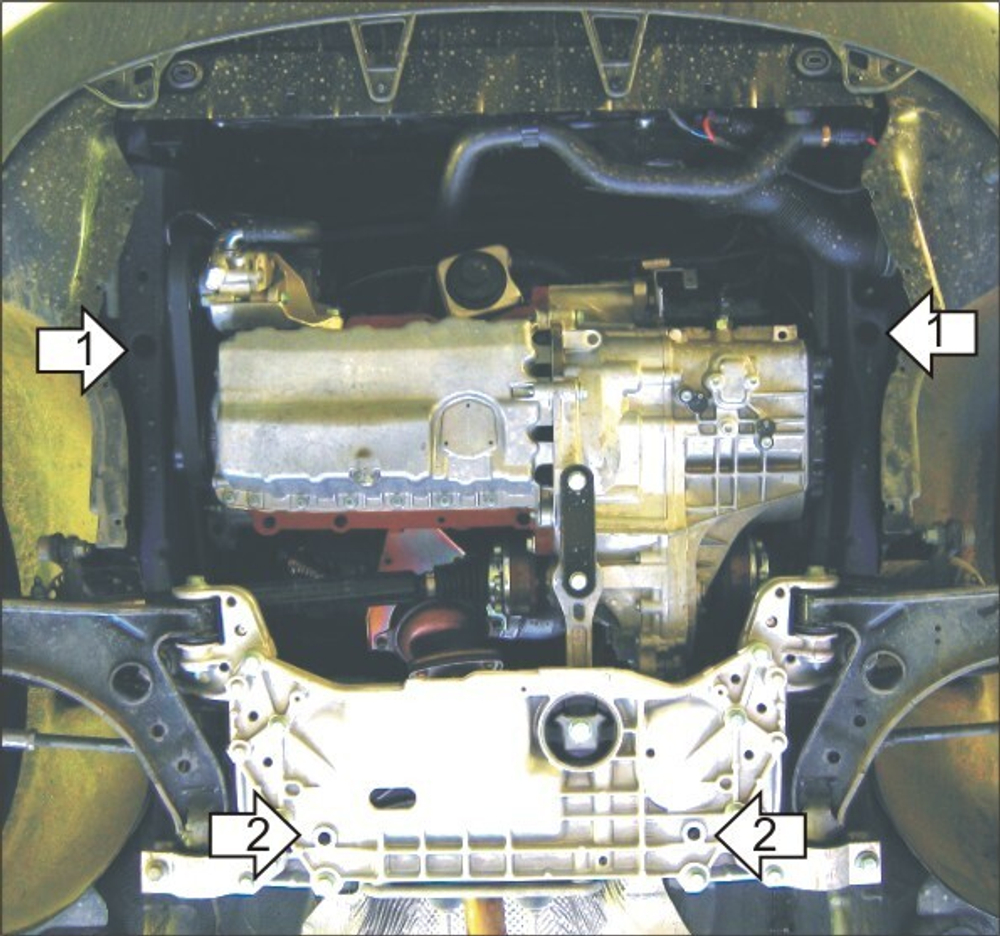 Защита картера Двигателя, КПП. 5 мм, Алюминий. для Skoda Octavia II 2008-2013, Volkswagen Golf V 2003-2008, Volkswagen Caddy 2010-2021, Skoda Yeti 2009-2018, Skoda Superb 2008-2013, SEAT Leon 2005-2009, Volkswagen Passat B6 2005-2010, Volks MOTODOR.32703
