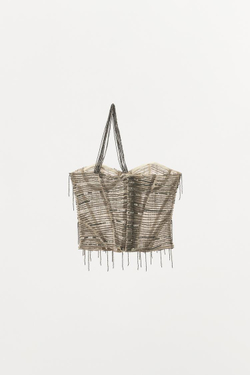 ZARA КОРСЕТ С ПАЙЕТКАМИ И БУСИНАМИ, СЕРЕБРИСТЫЙ