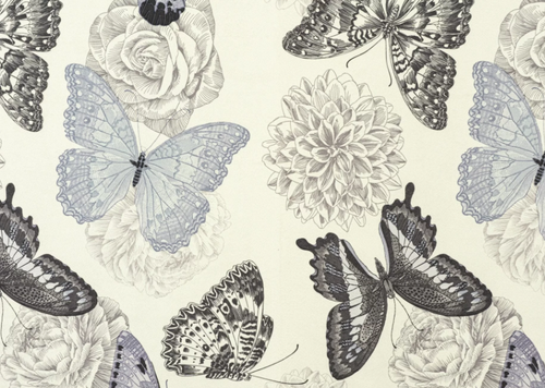 BUTTERFLIES 2D-3 BLUE мебельная ткань велюр, рисунок бабочки, ширина 1,4 м