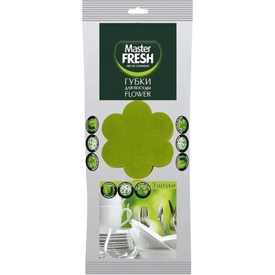 Губки д/посуды FLOWER Master FRESH, антибактериальные, 3 шт. КРУПНОПОРИСТЫЙ ЕВРОПЕЙСКИЙ по
