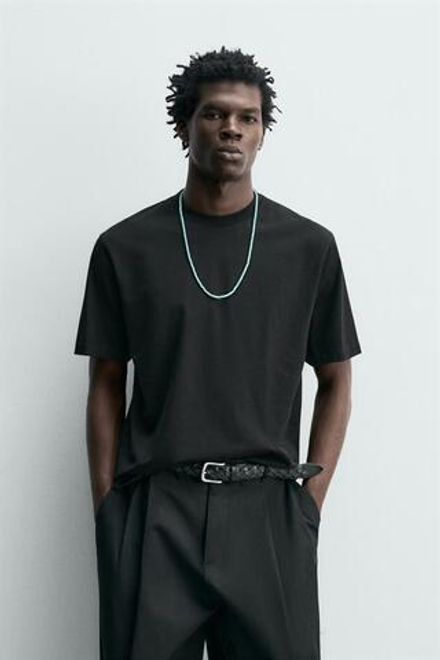ZARA ФУТБОЛКА MEDIUM WEIGHT КЛАССИЧЕСКОГО КРОЯ ORIGINS, ЧЕРНЫЙ