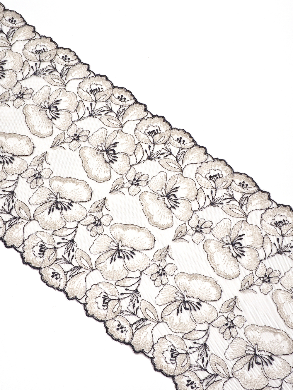 Кружево вышивка на сетке экрю с черным неэластичная ширина 22 см