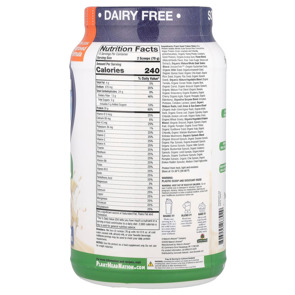 Genceutic Naturals, Plant Head, источник растительного белка, ваниль, 1050 г (2,3 фунта)