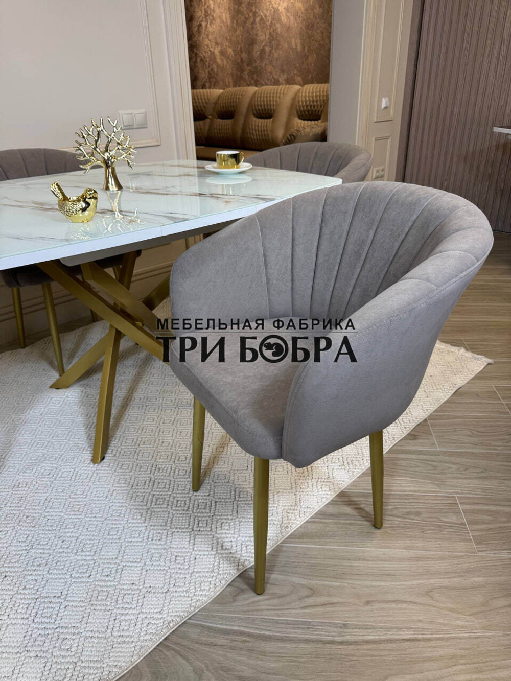 Кухонный раздвижной стол "ТАНГО" , белый мрамор и 4 стула ВЕРСАЛЬ