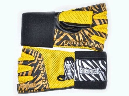 Перчатки т/а без пальцев, кожа, ткань, жёлтые М. #16579