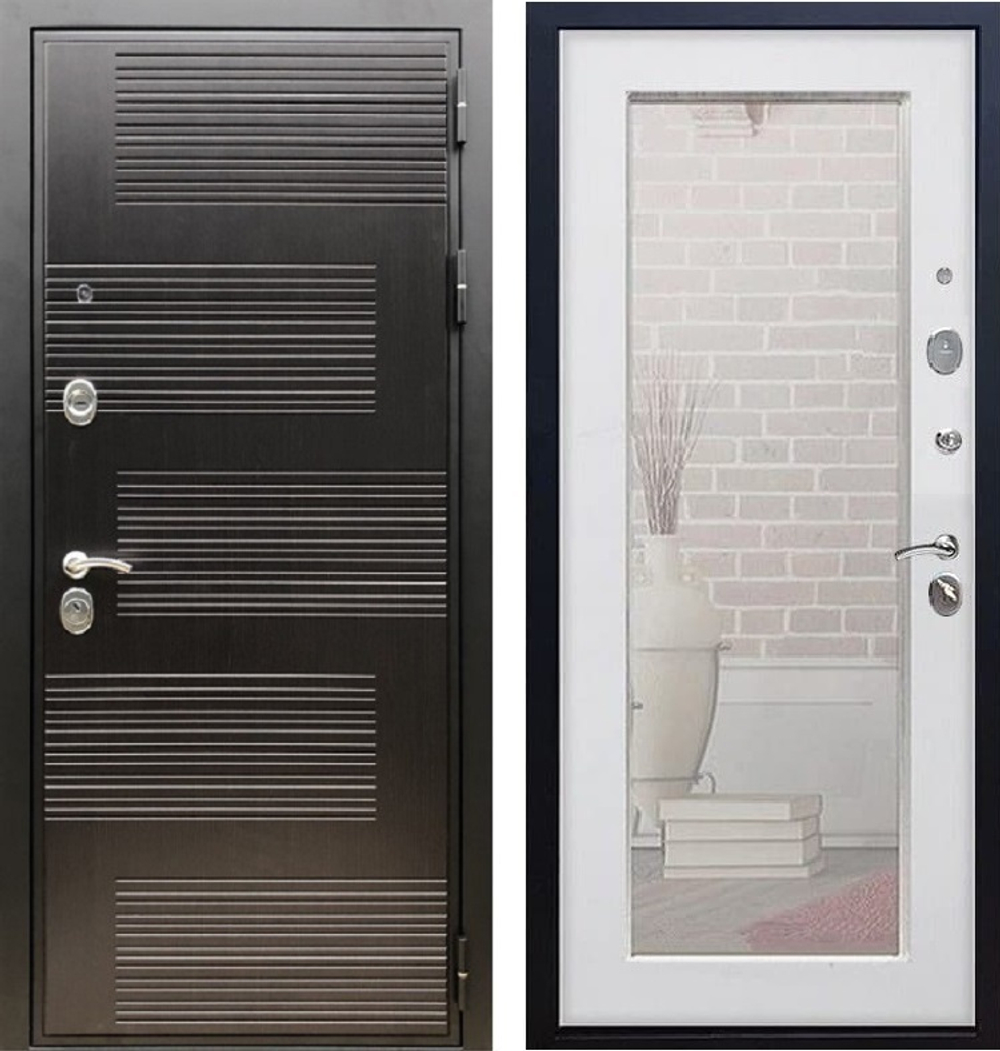 Входная металлическая дверь с зеркалом RеX (РЕКС) Премиум ФЛ-185 Венге/ Белый ясень 16 мм