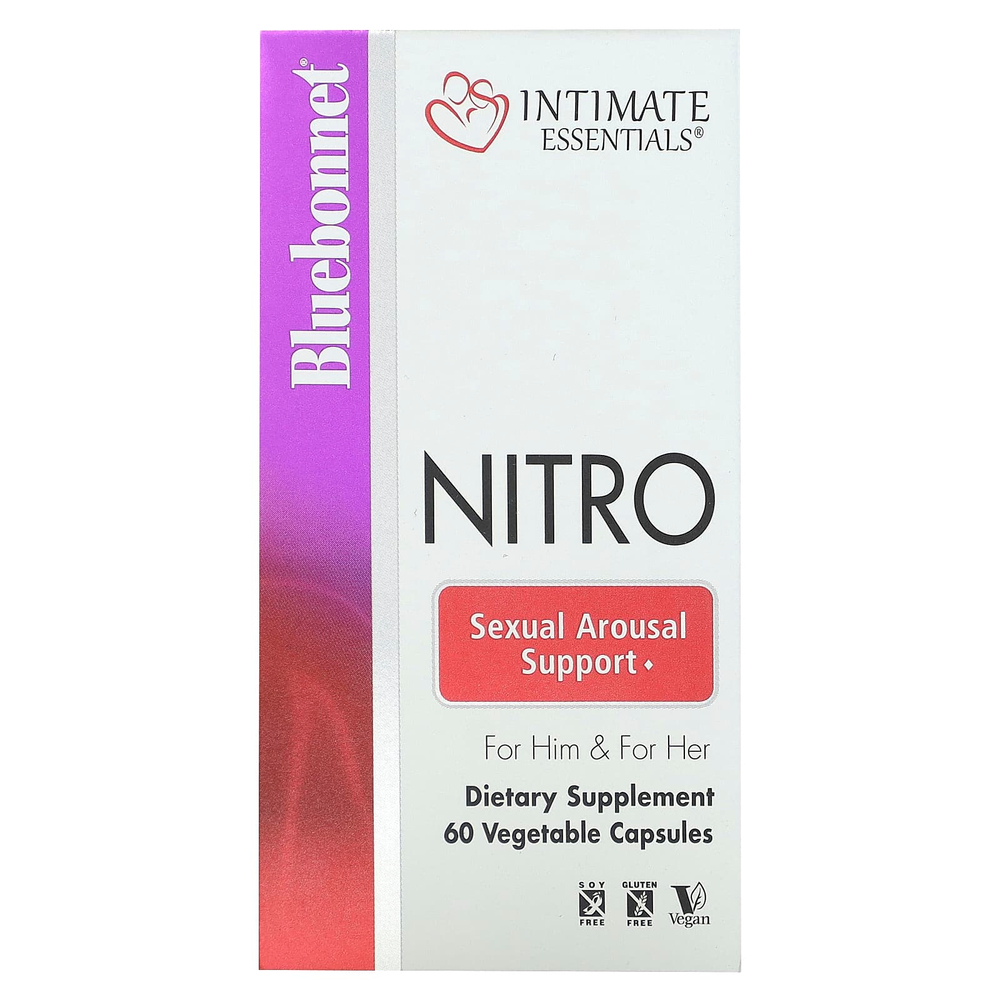 Bluebonnet Nutrition, Intimate Essentials, Nitro, для мужчин и для нее, 60 растительных капсул (300 мг в 1 капсуле)