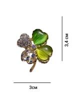 Брошь "Клевер зеленый со стразами"