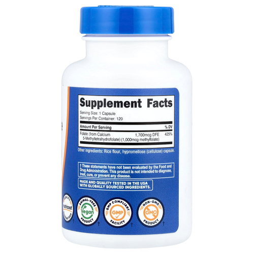 Nutricost, L-метилфолат, 1000 мкг, 120 капсул