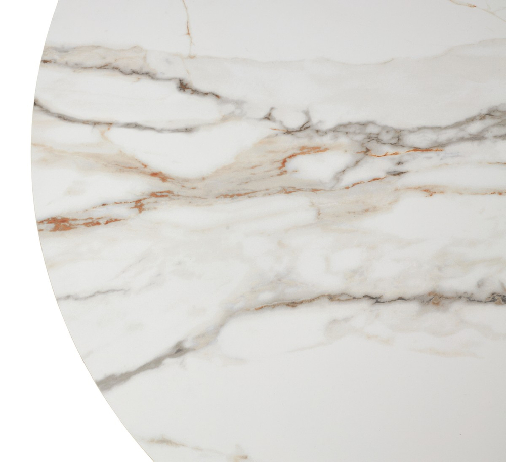 Стол АДАЖИО 115 КРУГЛЫЙ GILT WHITE, керамика / Латте каркас М-City