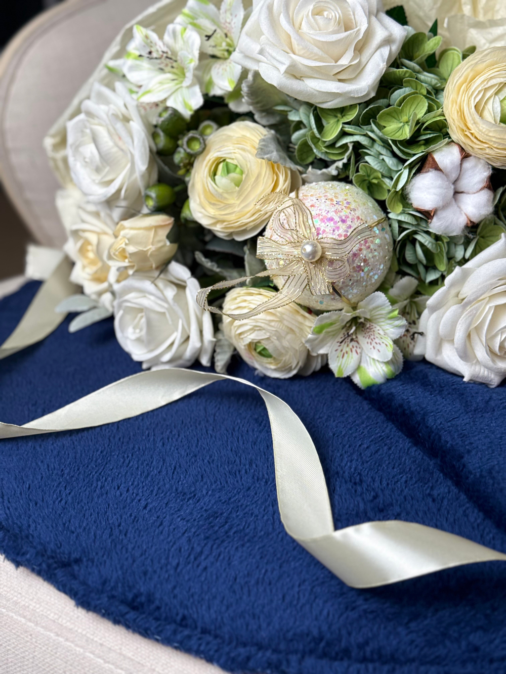 Платье для цветов. Круглая форма. Мех искусственный. Цвет:Синий.