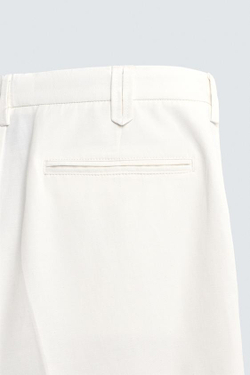 ZARA БРЮКИ REGULAR FIT ИЗ ВИСКОЗЫ И ХЛОПКА, ЖЕЛТОВАТО-БЕЛЫЙ