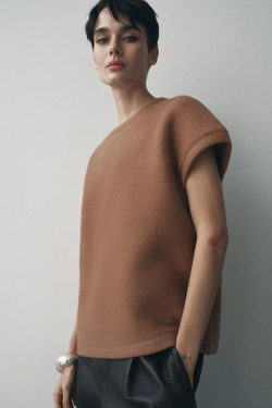 ZARA ТОП ИЗ МЯГКОЙ ТКАНИ, СЕРОВАТО-КОРИЧНЕВЫЙ