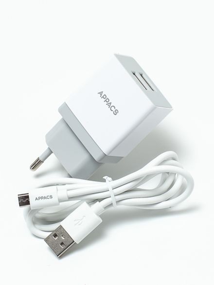 Зарядное устройство 220V APPACS (рус.) APEUT52m, кабель microUSB, 2USB, 2.4A