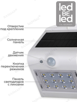 Уличный светильник на солнечной батарее с датчиком движения и света ledBEled 1.5W 220LM 6000К/3000К, настенный светодиодный фонарь