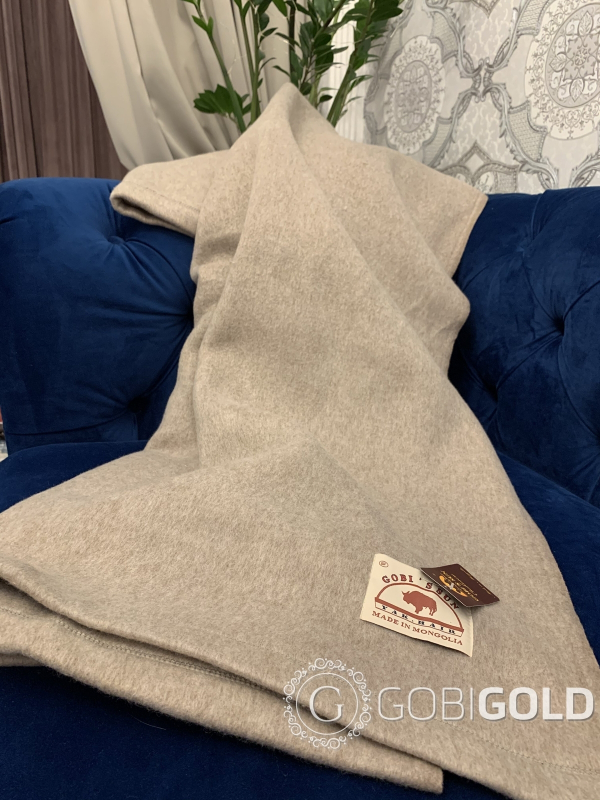 Одеяло тканое шерстяное из яка (Монголия) 180х200 см. - серо-бежевое