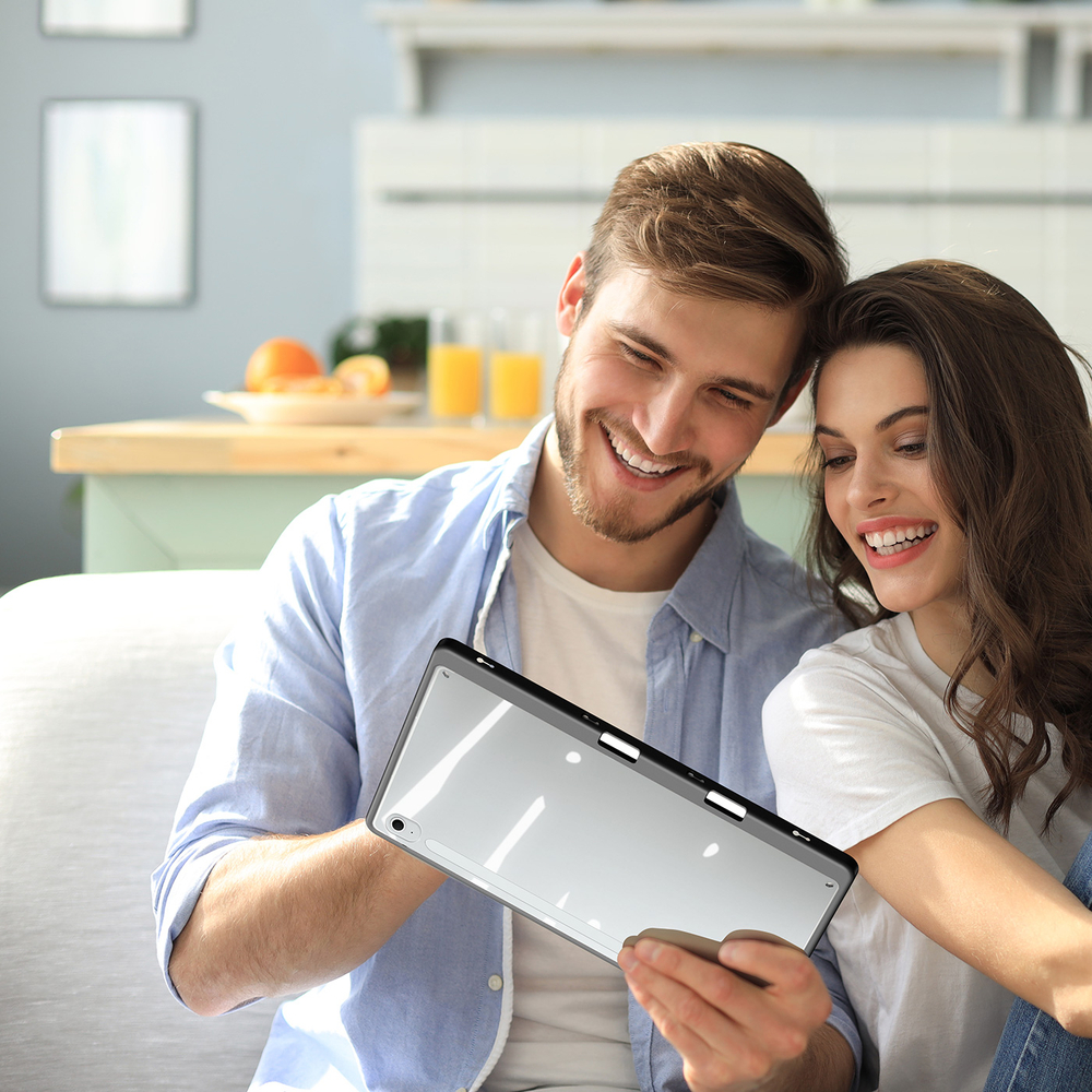 Чехол книжка серого цвета от Dux Ducis для Samsung Galaxy Tab S10 FE+, серия Magi Series Case, с держателем Pencil и функцией автоматического перехода в спящий режим