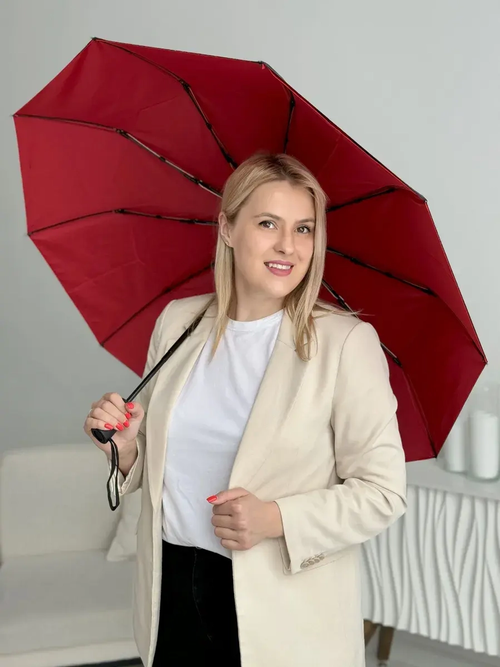 Зонт автомат c системой антиветер женский и мужской большой купол 10 спиц. Цвет синий.