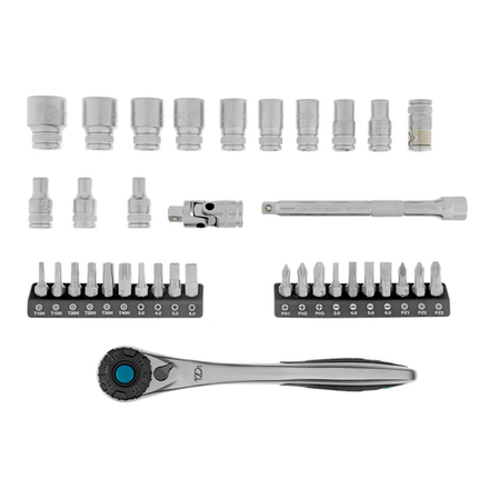 Набор торцевых головок, трещотка 120 зубьев, 1/4", CrV, 36 предметов Gross