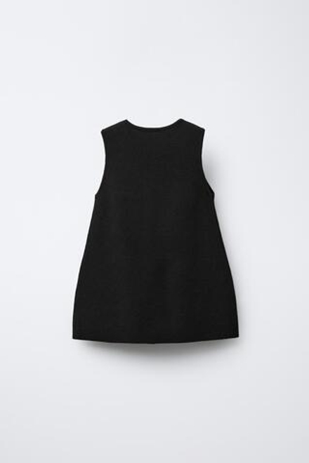 ZARA ТРИКОТАЖНОЕ ПЛАТЬЕ С БАНТАМИ В КЛЕТКУ ВИШИ, ЧЕРНЫЙ