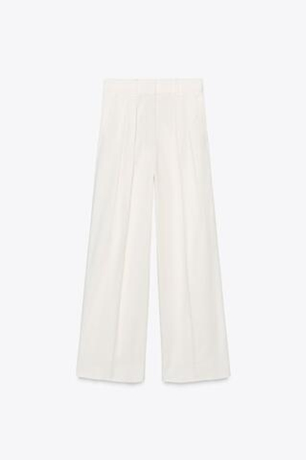ZARA БРЮКИ ИЗ ТВИЛА С ЗАЩИПАМИ — ZW COLLECTION, БЕЛЫЙ