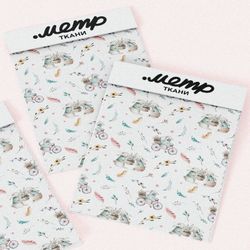 Ткань кулирная гладь зайки на велосипеде