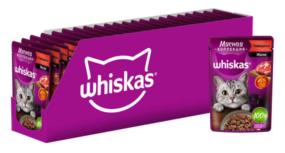 Мясная коллекция с говядиной, 75г влажный корм для кошек Whiskas