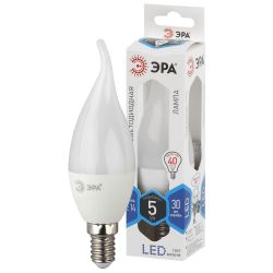 Лампа светодиодная ЭРА STD LED BXS-5W-840-E14 5Вт свеча на ветру нейтральный белый свет Е14 | Лампы cветодиодные Свеча (B/C)