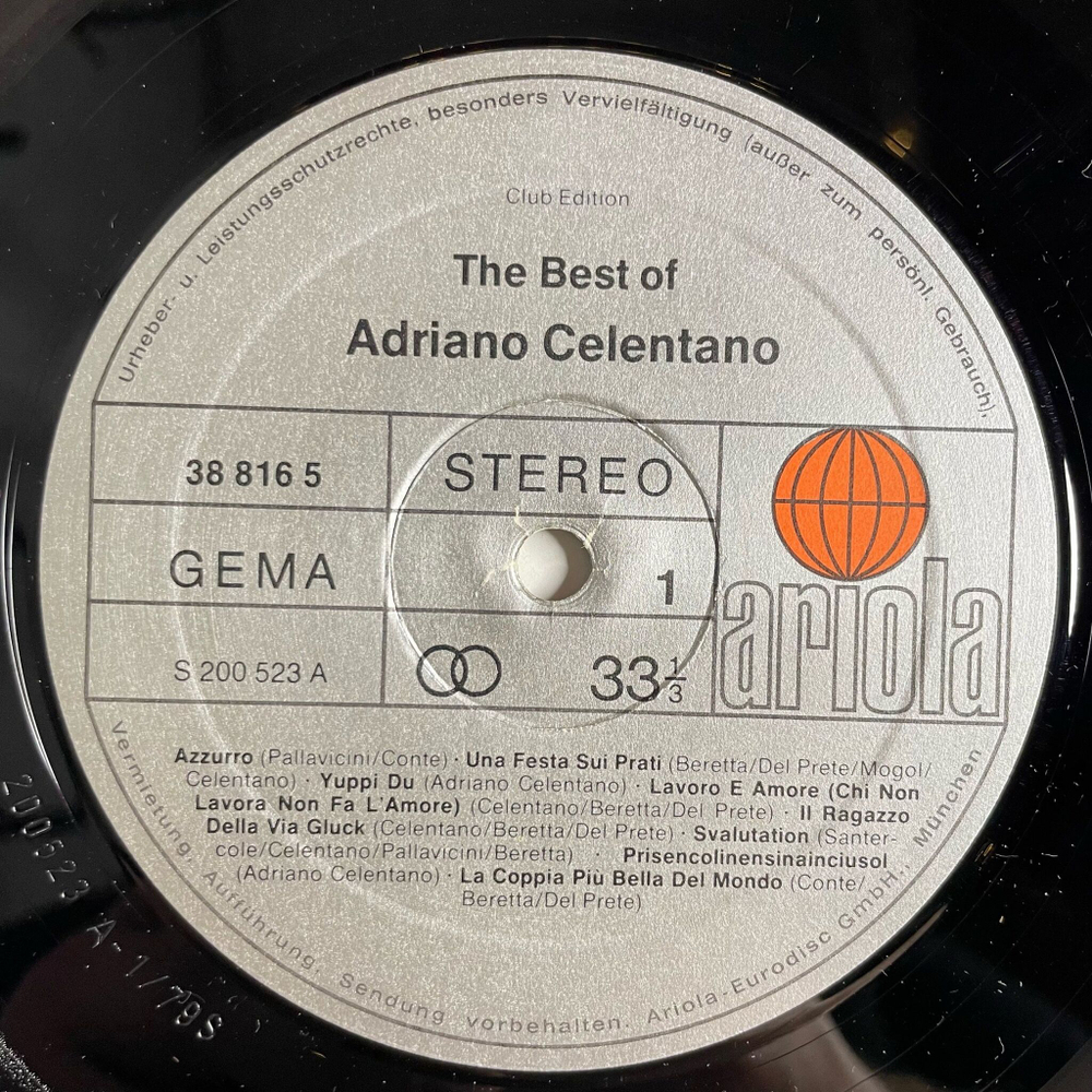 Винтажная виниловая пластинка LP Adriano Celentano The Best Of (Germany 1979)