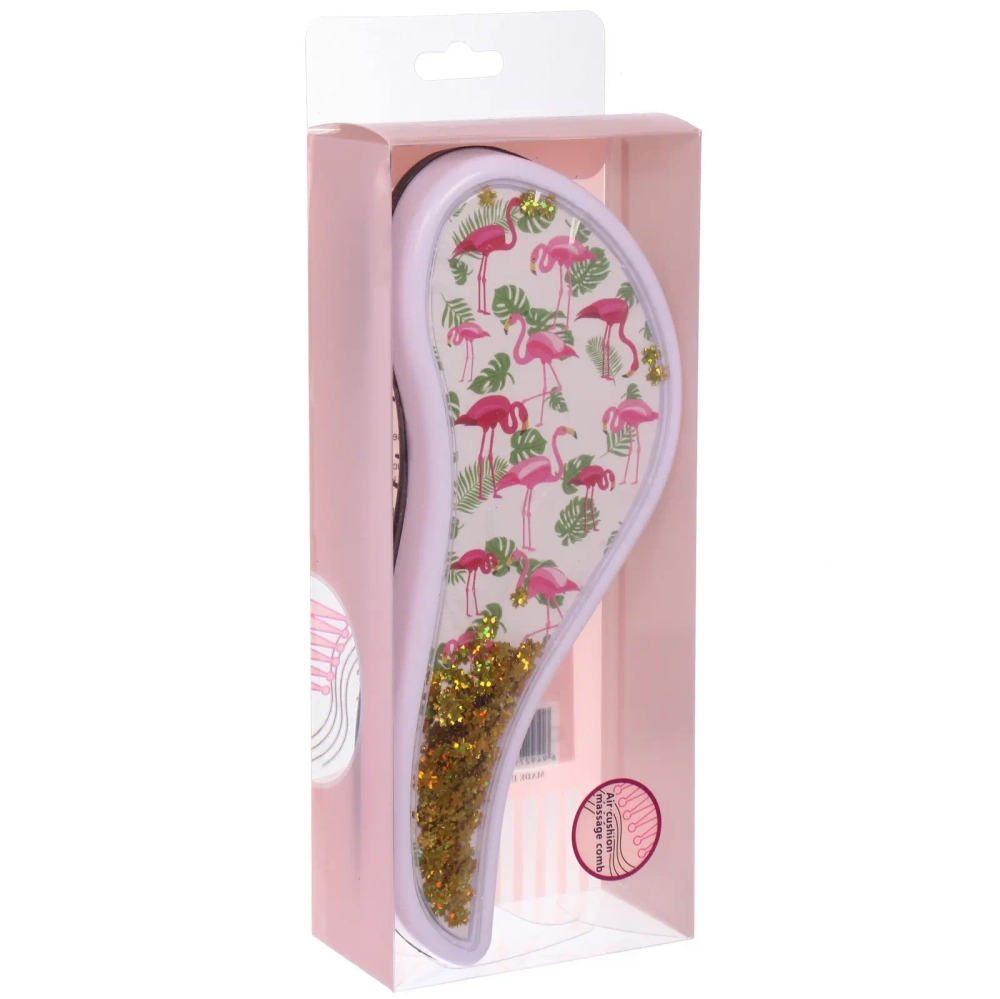 Расческа массажная компактная «ТРОПИКИ», блестки, микс 4 дизайна, 18*7,5см (PVC коробка)
