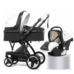 Коляска-трансформер с автокреслом 3в1 Belecoo/luxmom X6, чёрно-белая экокожа