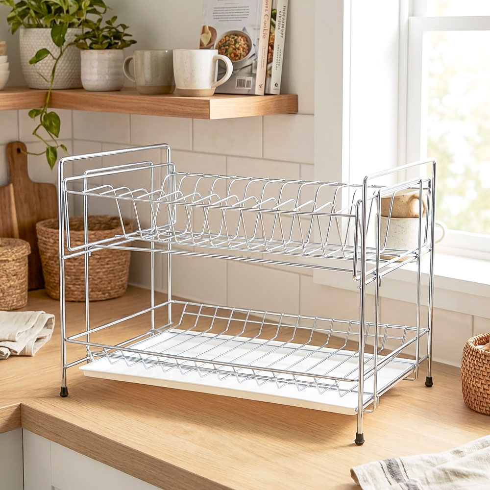 Сушилка для посуды 2-х ярусная разборная с поддоном 390*236*300мм, хром