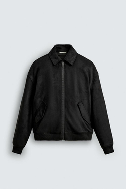 ZARA СТЕГАНАЯ КУРТКА ИЗ ИСКУССТВЕННОЙ ЗАМШИ, ЧЕРНЫЙ