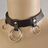 Черный кожаный чокер с 4 кольцами Квадро Sitabella BDSM Accessories 3393-1