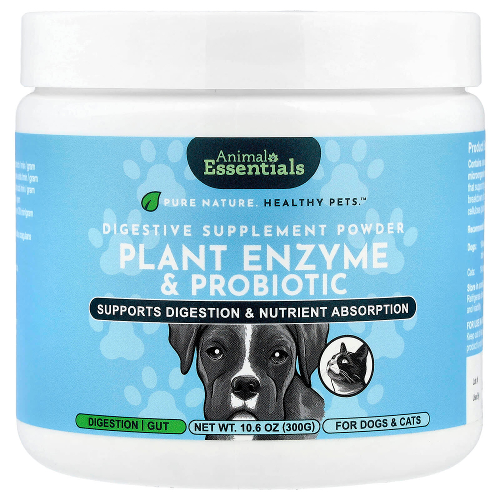 Animal Essentials, Растительные ферменты и пробиотики, для собак и кошек, 300 г (10,6 унции)