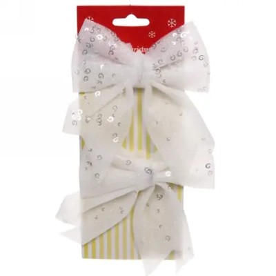 Бант на ёлку «Белоснежка» 11,5*12 см (набор 2 шт), Белый