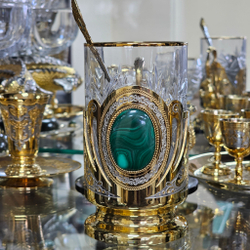 Подстаканник "Малахит" с ложечкой в футляре