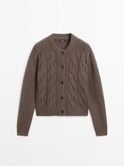 Massimo Dutti Кардиган из смесовой шерсти с узором «косы», дымчатый