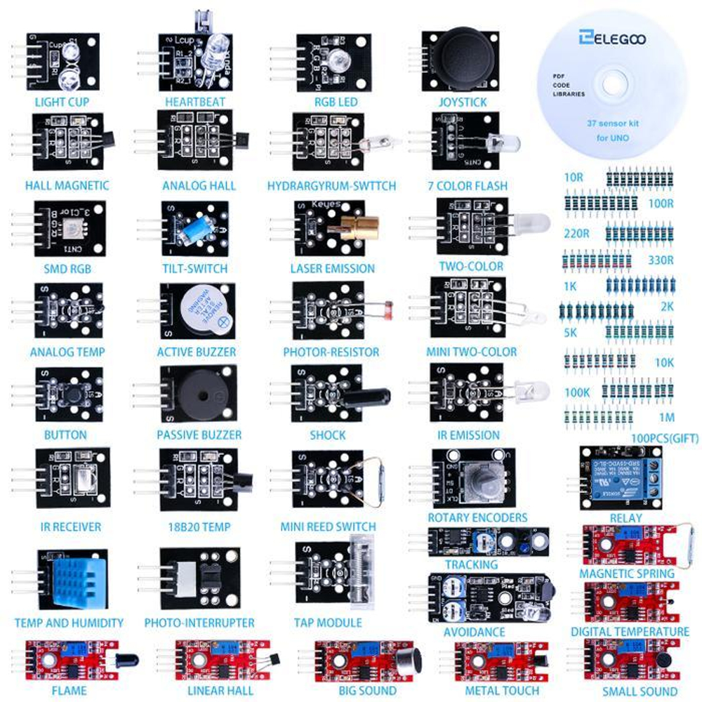 Набор датчиков Arduino Sensor Kit 37 в 1 в пластиковом кейсе