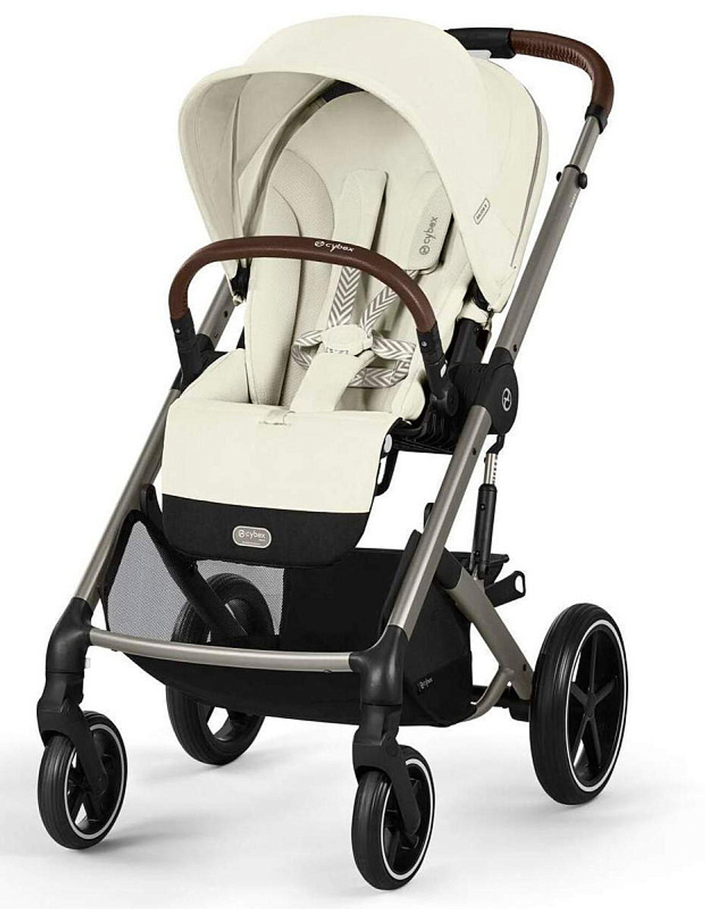 Коляска Cybex Balios S Lux TPE complete Aton B2 Bay Blue 3 в 1 Seashell Beige с дождевиками