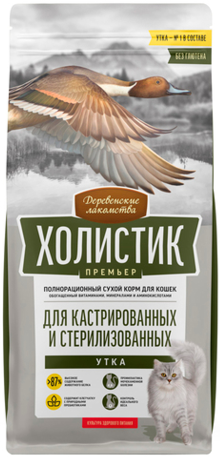 Деревенские лакомства 400г Сухой корм для стерилизованных кошек, Утка