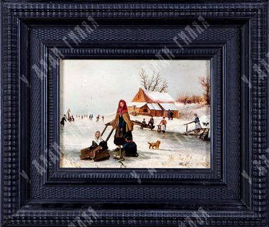 По картине Анри ван Себена (1825–1913) «На коньках по замершему каналу». Масло. XIX в.